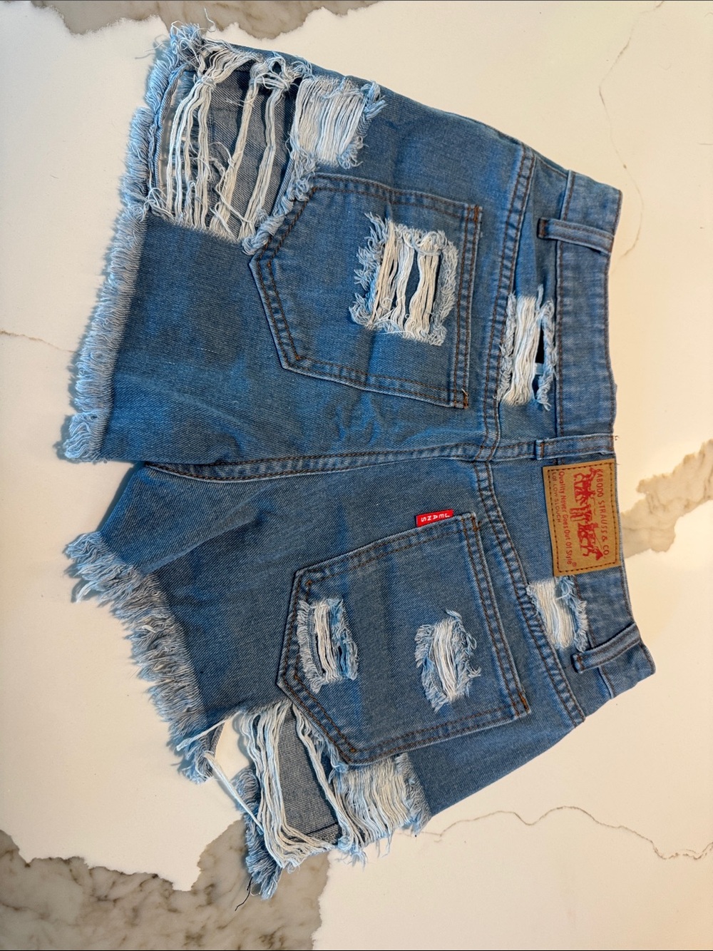 Levi's Blue Distressed High-Waist Denim Shorts